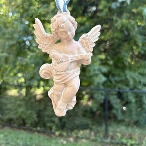 Terra Cotta Ceramic Angel Wall Hanging Playing Lute Home Decor Accents
